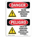 Signmission OSHA Sign, Blind Intersection Proceed Slowly Bilingual, 10in X 7in Alum, 7" W, 10" L, Spanish OS-DS-A-710-VS-1047